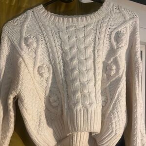 Urban Outfitter Cropped Cozy White Cable Knit Sweater